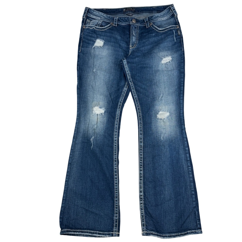 Silver Jeans Co Pioneer Bootcut Jeans Womens 18x33 Blue Distressed Western Denim